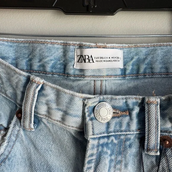 Zara High Rise Straight Leg Jeans Y2K Distressed Full Length Blue 4 Cotton - Picture 5 of 7